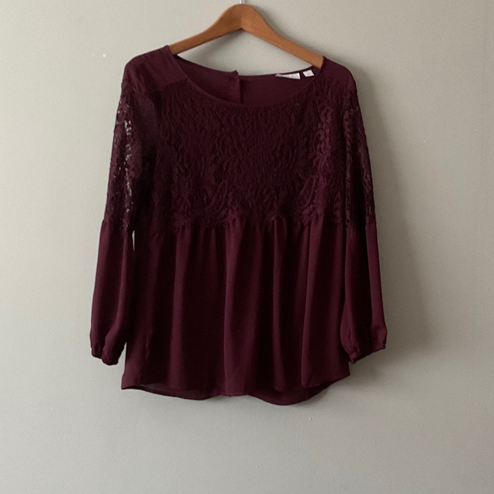New York & Company Burgundy Lace Women's Top
